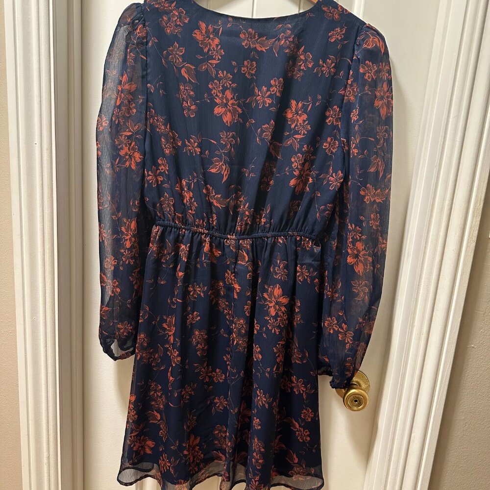 CUPSHE Long-Sleeve Floral Chiffon Mini Dress – Navy/Orange – Size Unknown (Used)